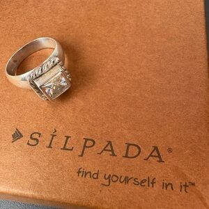 Silpada Elizabeth 925 sterling silver CZ square stone ring.